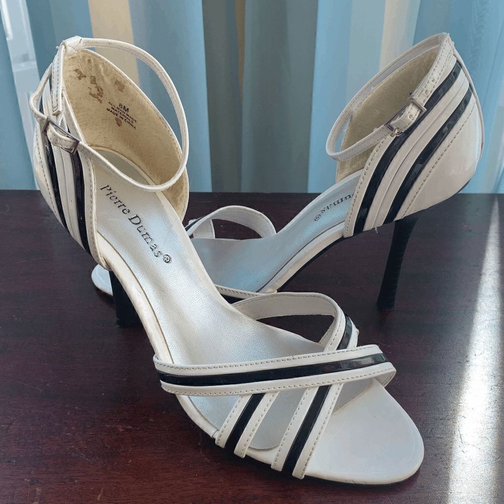 Pierre Dumas Womens Heels Open Toe Ankle Strap Black White Size 8